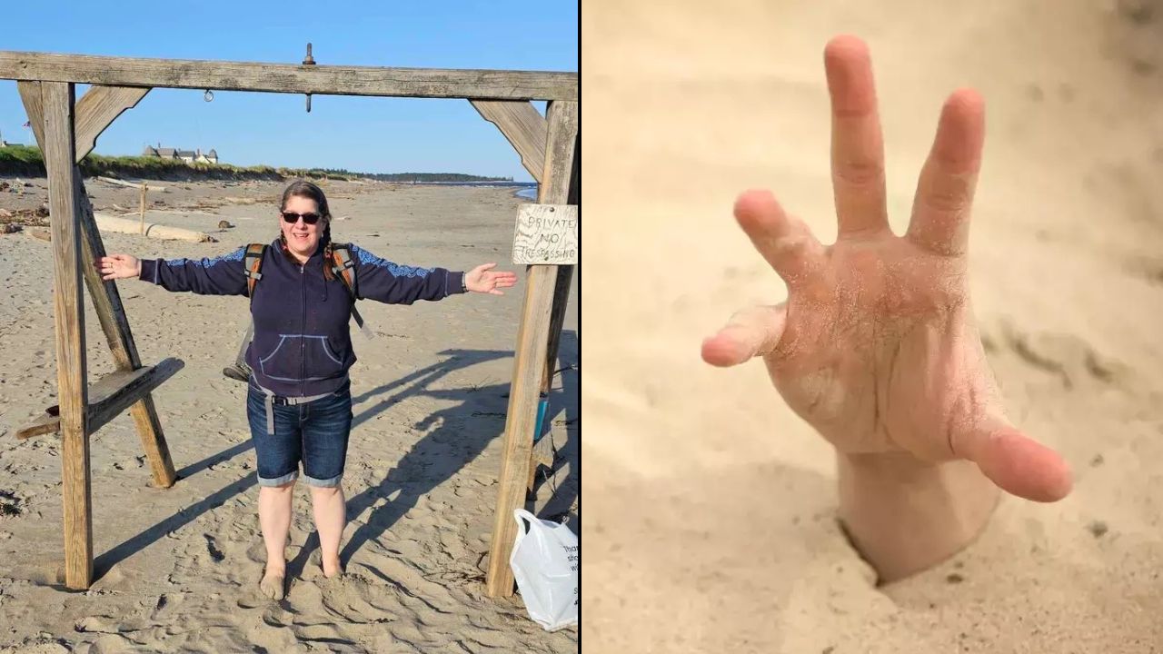 woman swallowed by quicksand beach